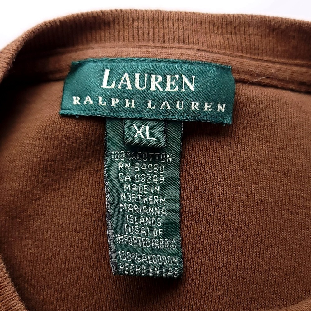 Lauren Ralph Lauren Brown Cotton‎ Pocket T-Shirt Womens XL Short Sleeve Tee - Picture 7 of 9